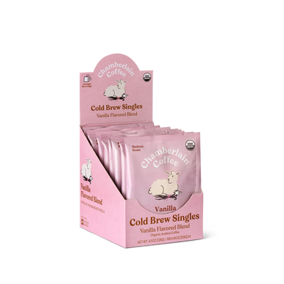 Organic Vanilla Cold Brew Coffee Singles  Product Shot Diagonal