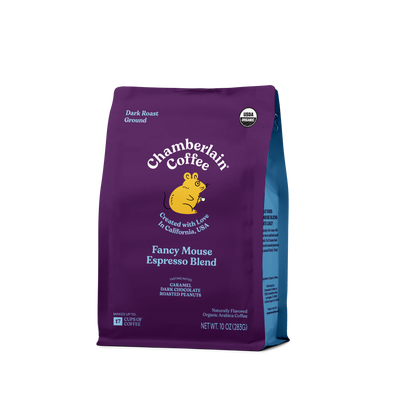 Organic Espresso Dark Roast Coffee Blend Ground Product Shot Diagonal