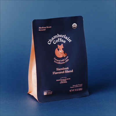 Organic Hazelnut Coffee Blend Product Lifestyle Shot Front